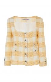 Alessandra Rich Round Neck Check Tweed Jacket in Yellow   FWRD at Forward